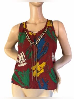 Event Floral Chain-Detail Sleeveless Tank Top - Burgundy